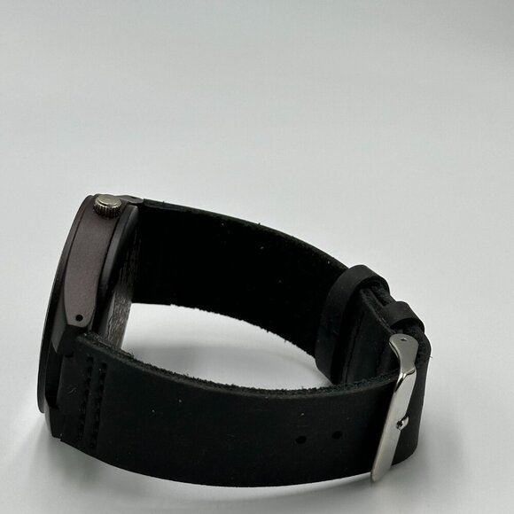 3 for $30 Minimalist Watch Men Brown Wood Case Black Leather Band 45MM - Picture 8 of 14